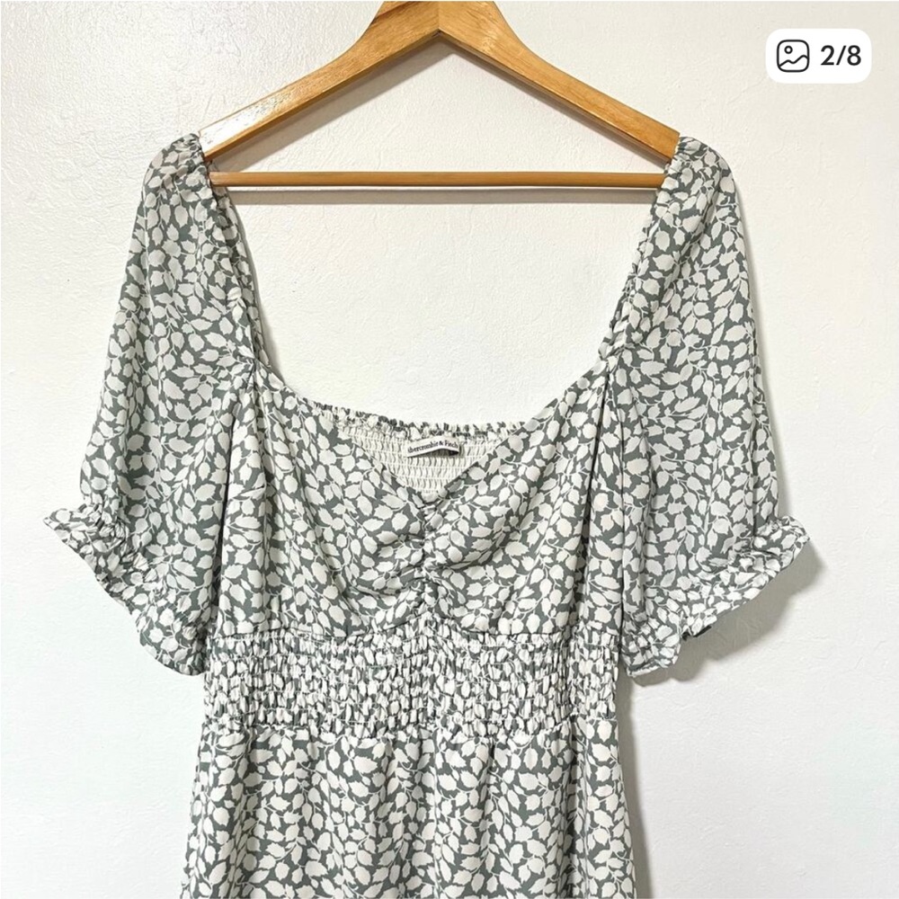 Abercombie & Fitch Puff Sleeve Smocked Mini Dress Size L Green Sweetheart Lined